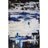 Cuadro abstracto Pintura Abstracta grande vertical tonos azules vertical alargado pintado a mano decoración hogar